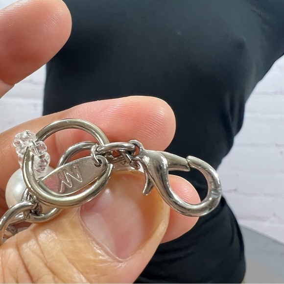 New York & Company Faux Pearls and Silvertone Chain 3 layer statement necklace - Picture 10 of 10